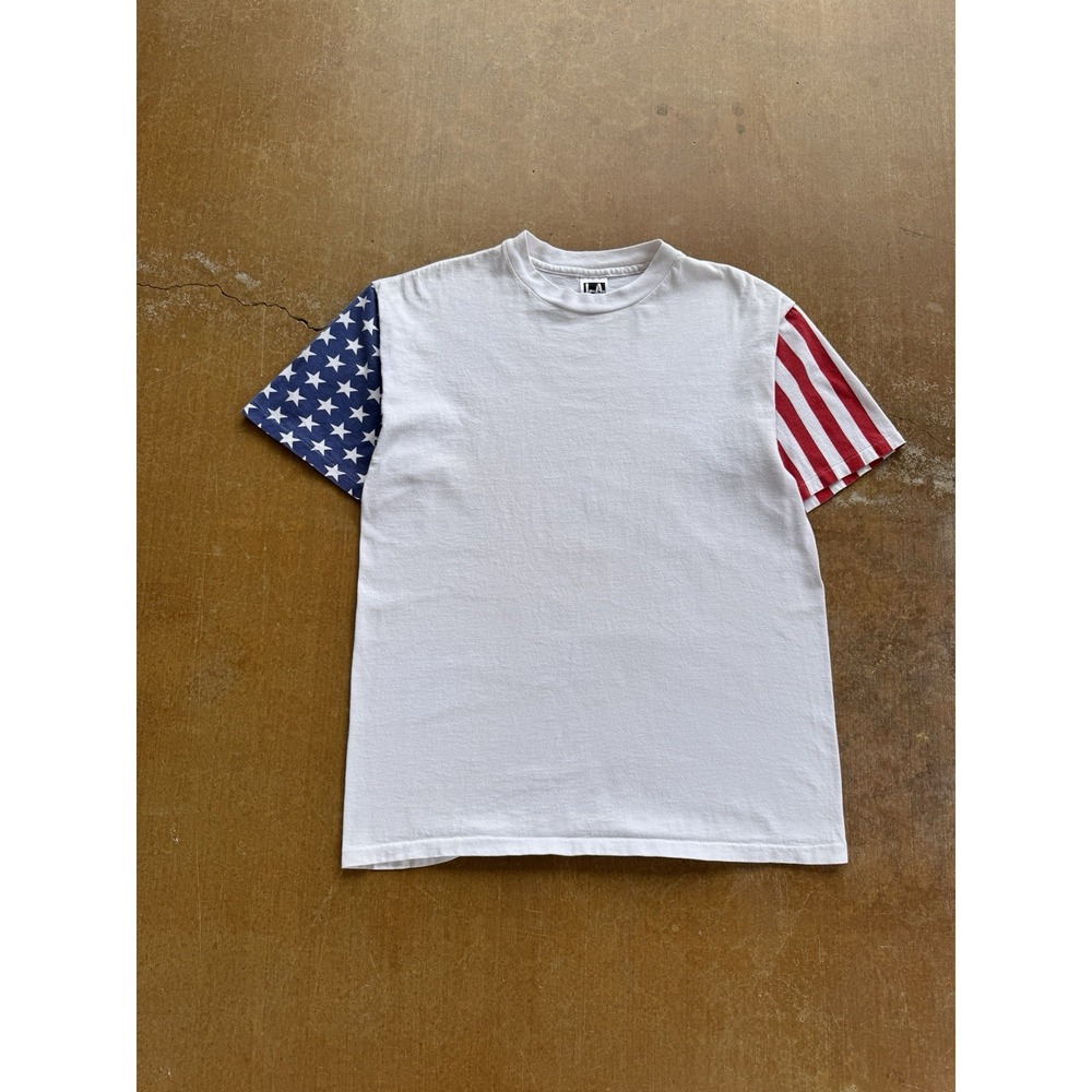 VTG 90s American Flag Sleeve Hits Stars T-Shirt Skater (L) USA United States